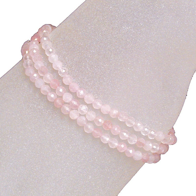 Bracelet 3mm facette 3 rangs quartz rose