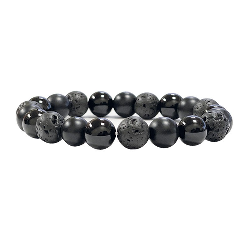 Bracelet homme 21cm onyx + onyx dépoli + lave